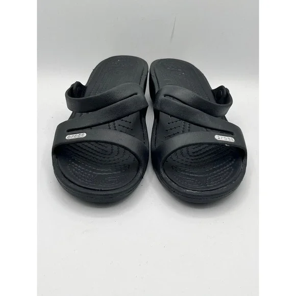 Crocs Meleen Twist Black Strappy Wedge Sandals Women Sz 6 Comfort Summer Shoes