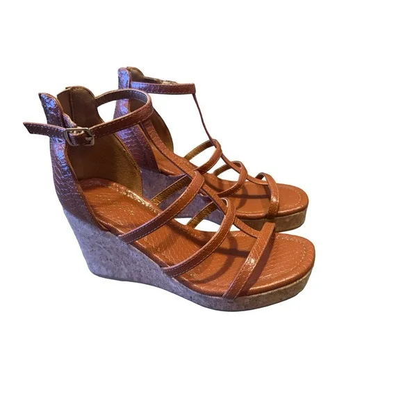 Like new SuperCush Ava Python Cork‎ Wedge in brown sz 6