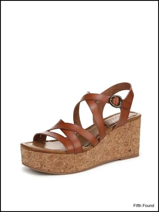 Wedge Sandals - Faux-Leather, Cork Wrap, Platform