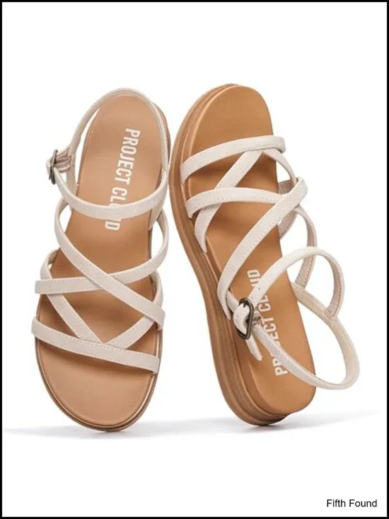 Wedge Sandals Platform Plush Insole Strappy Slingback Buckle Boho Casual Leather