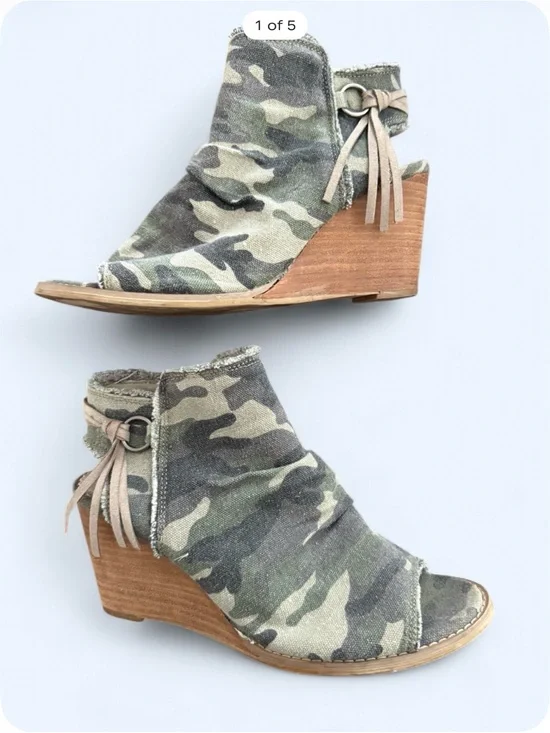 Very G Keely camo wedge booties fringe tassel Boho chic western