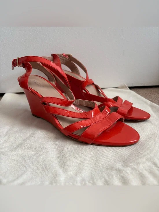 J.CREW Women’s Coral Patent Leather Strappy Wedge Sandals Ankle Strap US 8