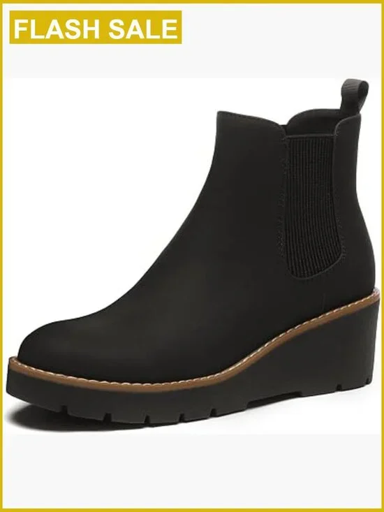 Chelsea Wedge Boots Platform Lug Sole Slip On Ankle Booties