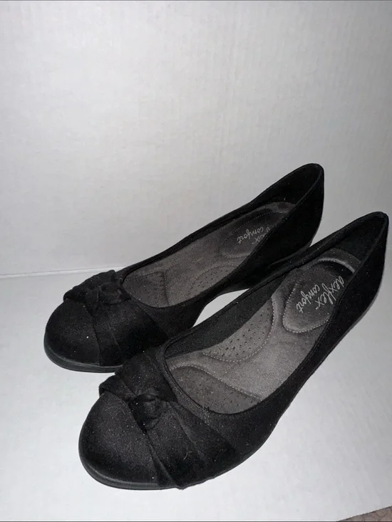 dexflex comfort Black Wedge Ballet Style Wedge Heel with Knotted Toe