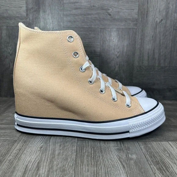 Converse All Star Lux Wedge Women 11 Tan Peach Canvas High Top NEW