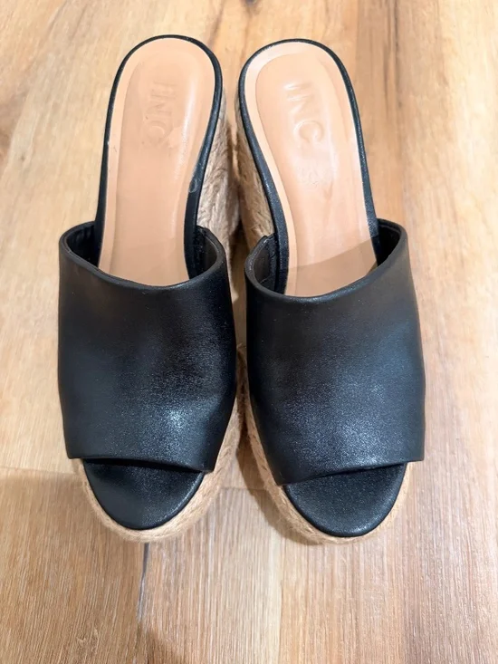 INC International ConceptsStyle Cicily Espadrille Wedge Sandals Black Size 8