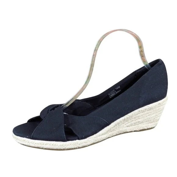 GNWflex Sandra Women Espadrille Wedge Sandals Size 10M Summer Black Fabric