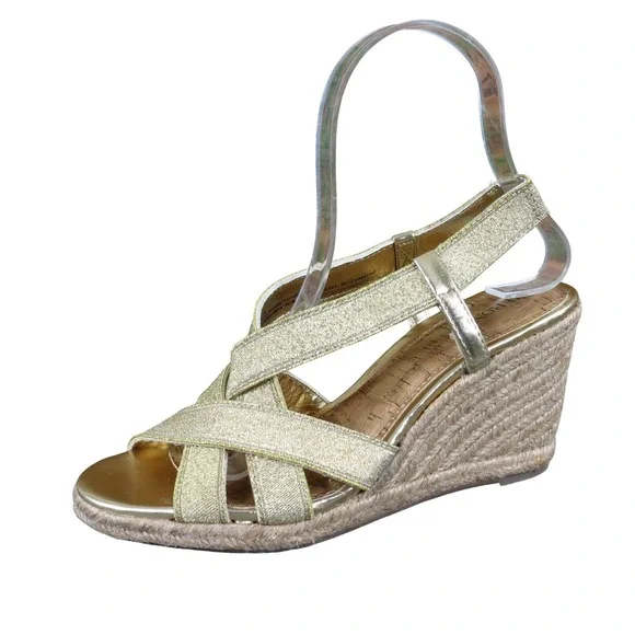 Merona Sying Women Espadrille Wedge Sandals Size 8 Summer Party Gold Metallic