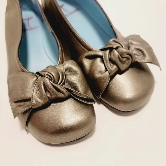 THIERRY RABOTIN CECILIA BALLERINA BOW SQUARE TOE HIDDEN WEDGE Size 7 Size 37.5