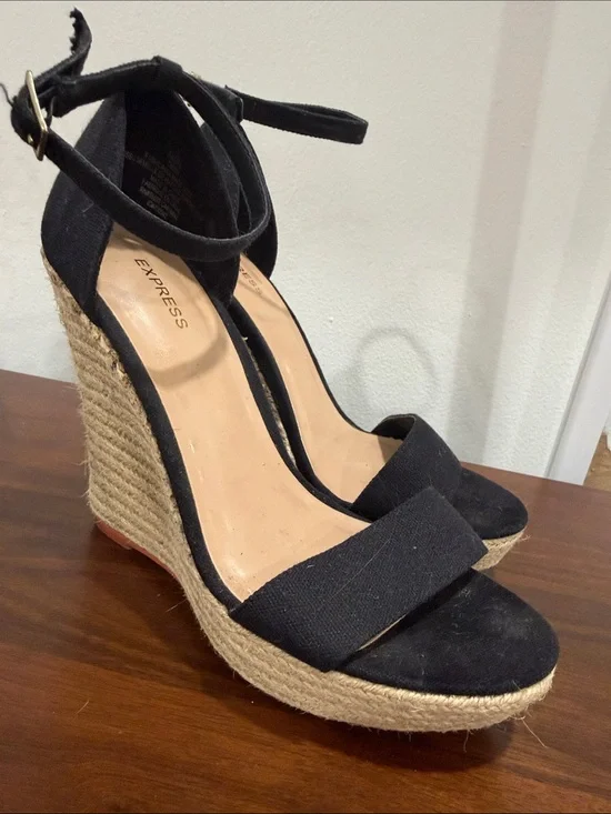 Express Black Espadrille Wedge Sandals with Ankle Strap