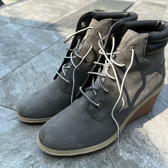 Timberland  ankle boots, gray suede leather,  wedge heel, size 8.5 ,