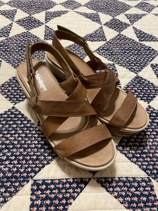Antelope Brown Strappy Slingback Wedge Sandals