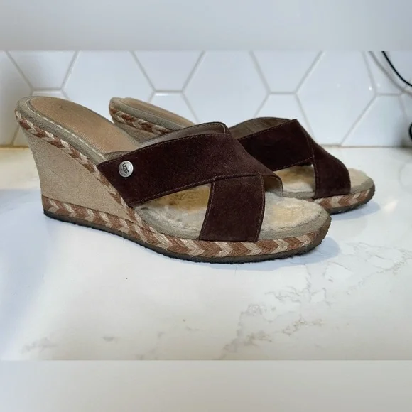Ugg Margot Heel Wedge Slides Size 7 Bonus! Shoe bags.