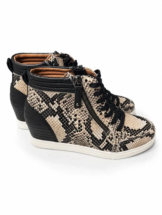 Vinea Paolo Snake Print Wedge Sneakers Women’s Size 9M Hidden Wedge Side Zip