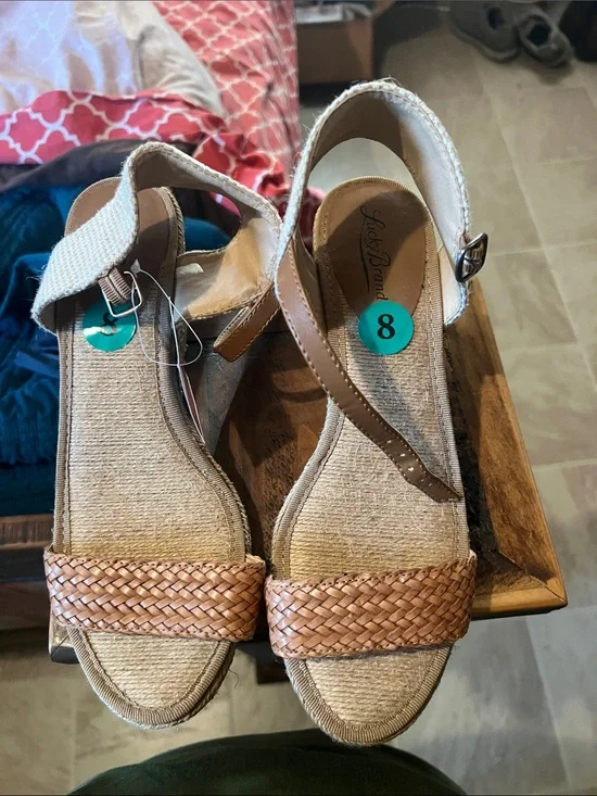 Lucky Brand Tan Woven Esparto Wedge Sandals