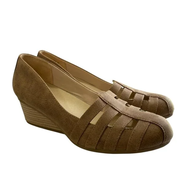 Dr Scholls Wedge Be Free Faux Suede Womens 8.5 Camel Tan‎ Comfort Arch Support