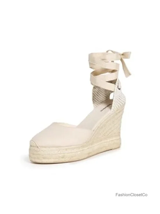Platform Wedge Espadrille Sandals - Wraparound Ankle Strap - Open Toe
