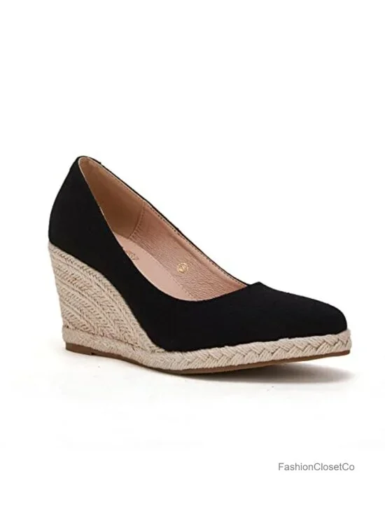 Faux Suede Platform Wedge Espadrille Sandals, Pointed Toe Slip-On Summer Shoes