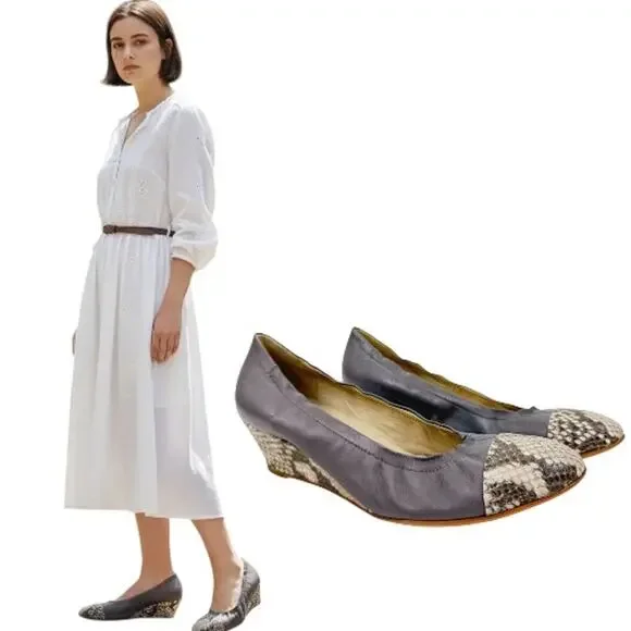 AGL Attilio Giusti Leombruni snakeskin wedges cap toe leather gray size 11