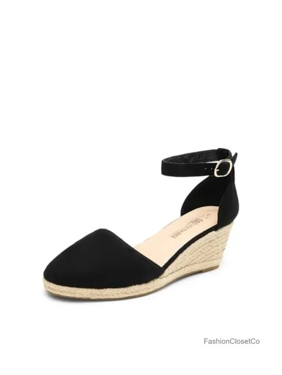 Faux Suede Ankle Strap Platform Wedge Sandals Dressy Espadrilles