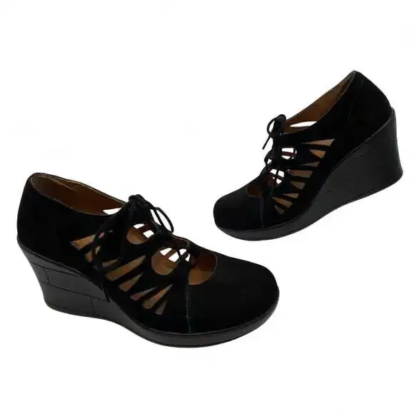 Abeo Black Suede Lace Up Wedge Shoes | Women’s Size 7