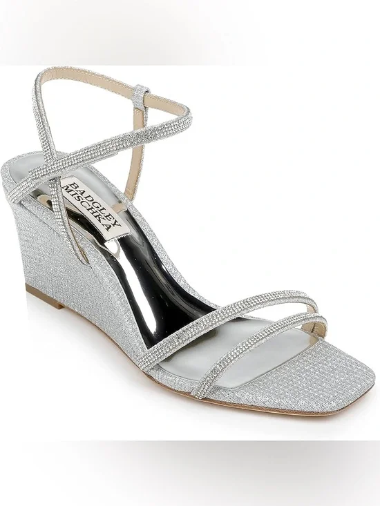 Badgley Mischka Unity Wedge Heel Sandal Leather  Outsole W/Rhinestone Size 10