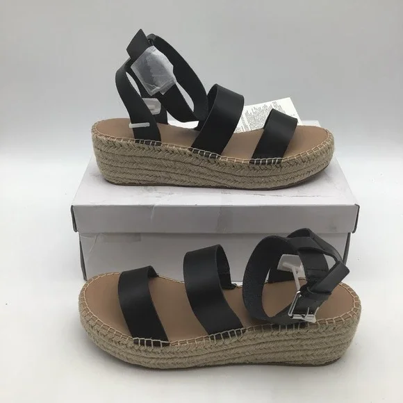 The Drop Womens Listilla Black Espadrille Wedge Sandals Size 9.5 Platform NEW