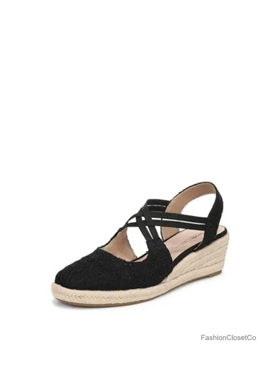 Women's Espadrille Wedge Sandals with Crochet Fabric & Slingback Strap