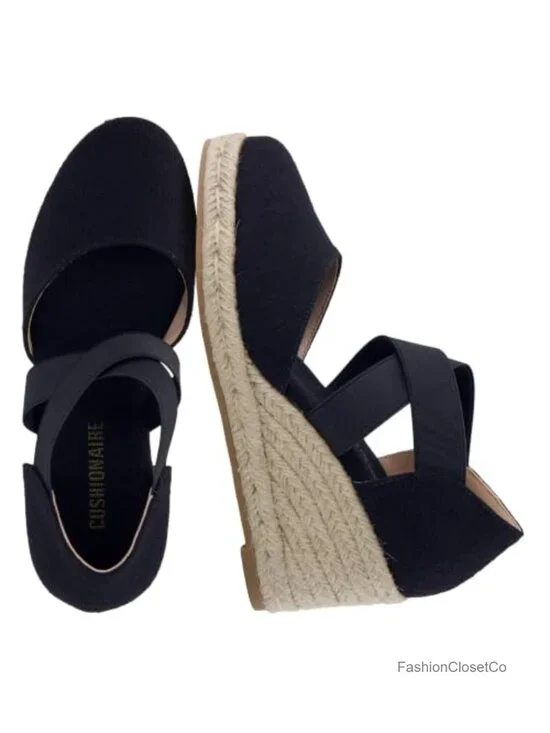 Women's Wedge Espadrille Sandals - Slip On Closed Toe Elastic Straps Comfort