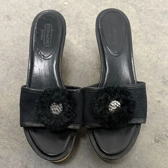 Coach Black Women's Mules with Floral Accent