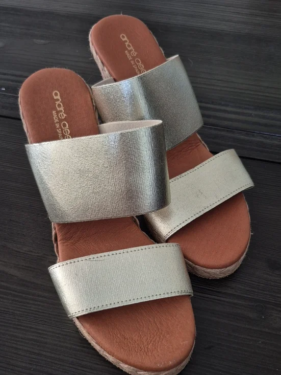 Andre Assous Metallic Champagne Double-Strap Slide Sandals
