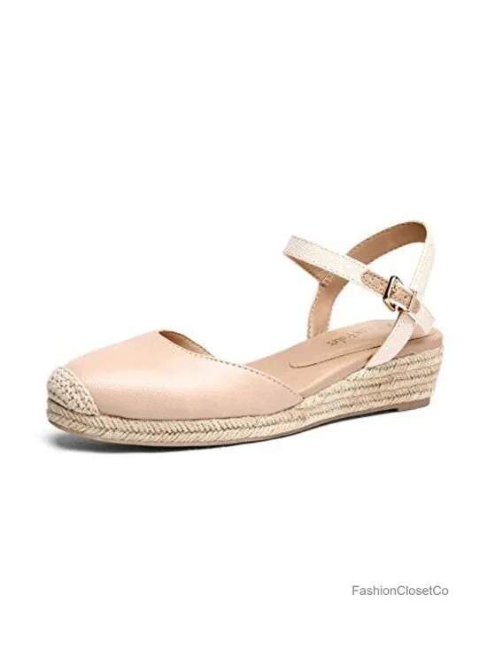 Closed Toe Espadrilles Wedge Sandals with Adjustable Ankle Strap
