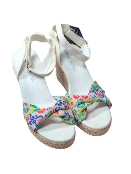 Toms Marisela Espadrille Wedge Sandals in White Mediterranean Tiles Size 10