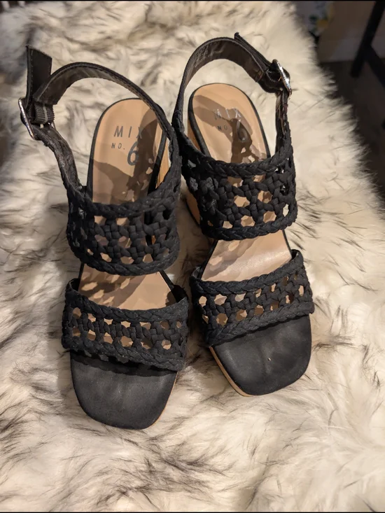 Mix No. 6 Black Braided Wedge Sandals