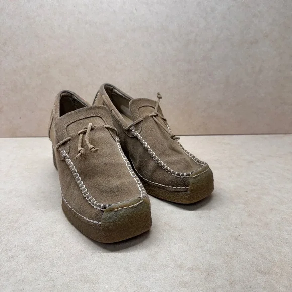 Candies Wedge Loafers Women 8 Tan Suede Whipstitch Boho 90s Retro Platform Shoes