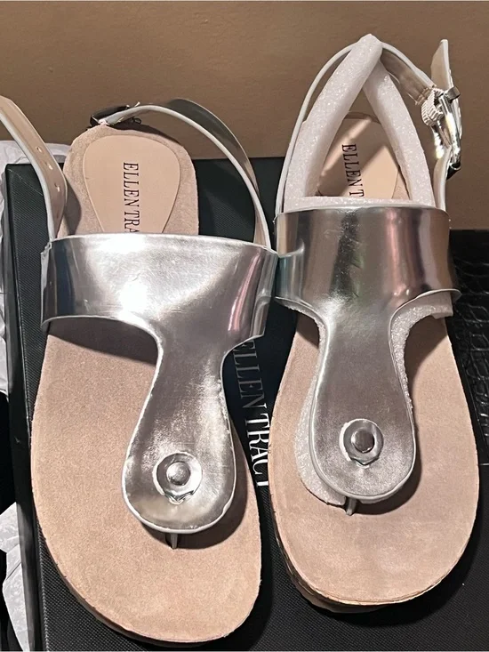 Ellen Tracy ET-INGA Silver Metallic Cork Platform Sandals Women’s 9M New
