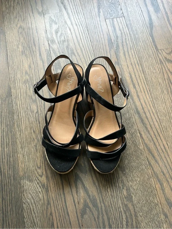 Marshalls Black Strappy Wedge Sandals