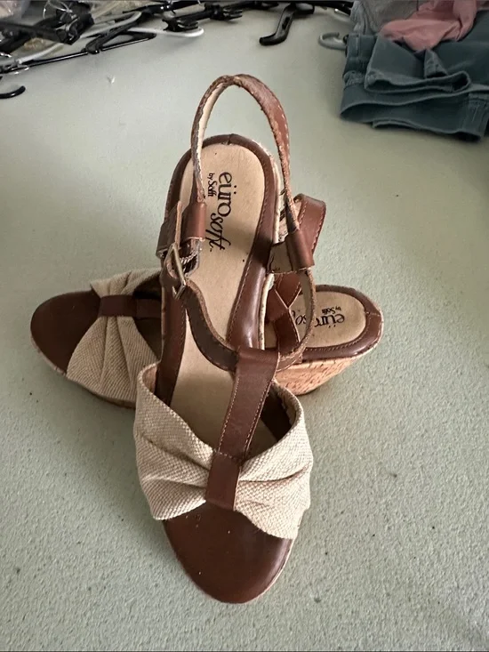 Eurosoft Brown and Beige Wedge Slingback Sandals