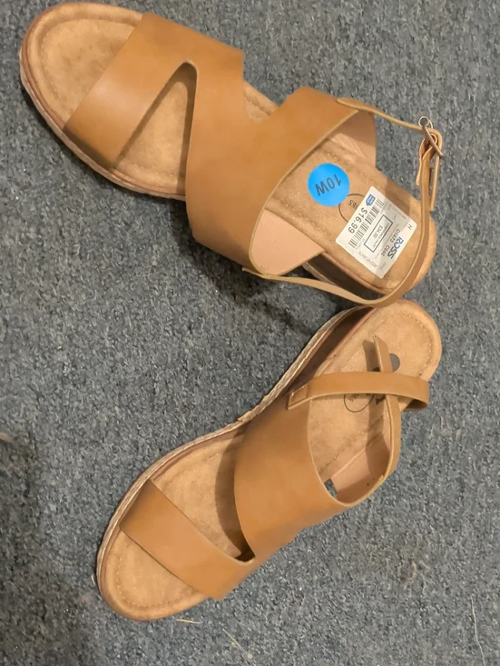 Women’s Tan Strappy Comfort Small Wedge Heels