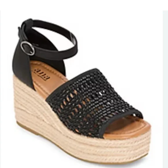 a.n.a Size 10 Women’s Black Lisa Wedge Sandals, New With Tags.