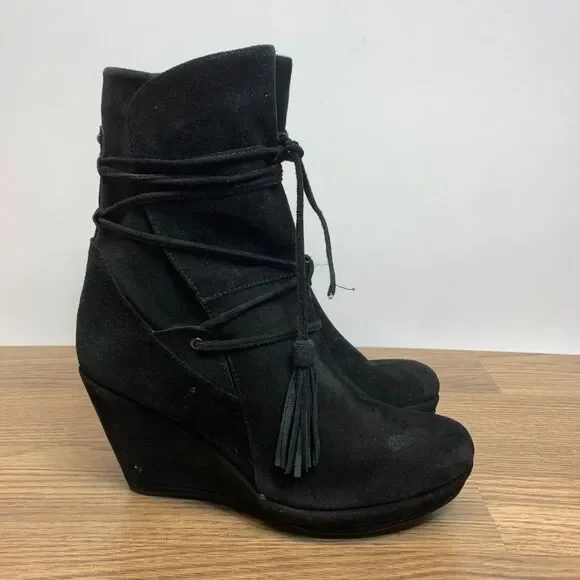 Women's Luciano Barachini Dressy Italian Wedge‎ Ankle Suede Boot Black Suede