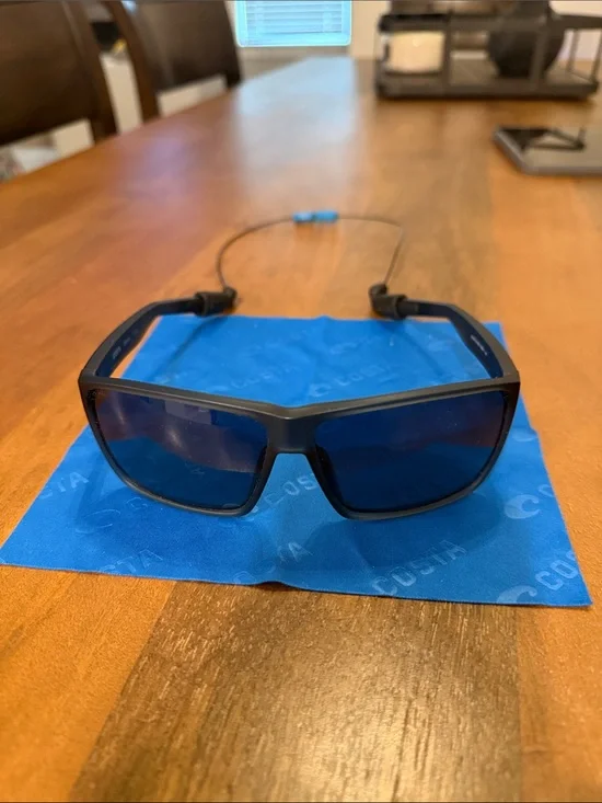 Costa Matte Black Sunglasses with Grey Lenses and Neck Cord