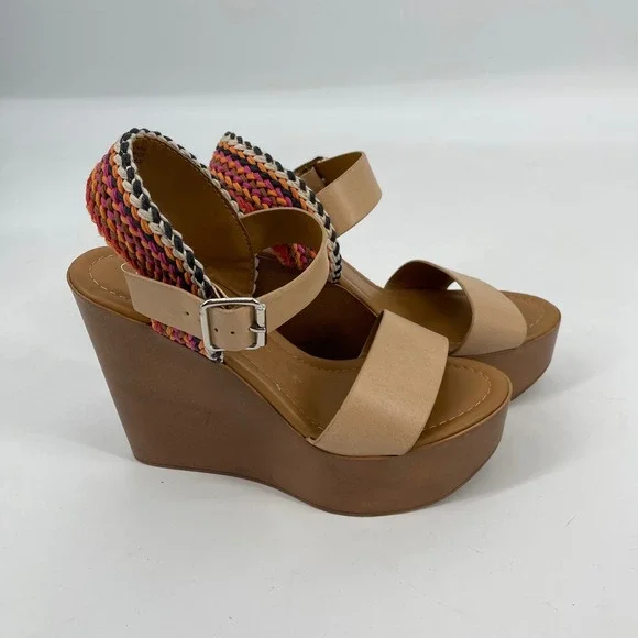 Coconuts by Matisse Womens Tan Weave Ankle Strap‎ Wedge Platform Sandals Size 7M