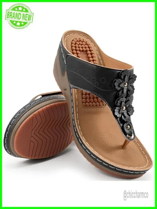 Women's Platform Wedge Sandals Floral Massage Footbed Slip-On Summer