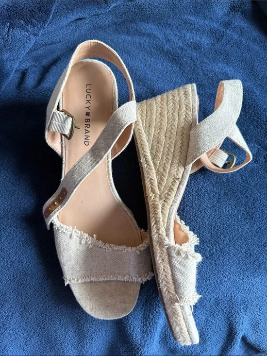 Lucky Brand Neutral Frayed Espadrille Wedge Sandals