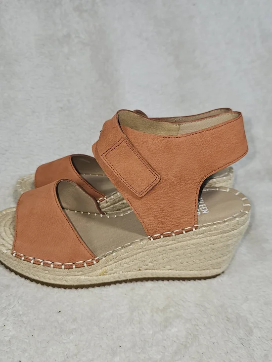 Eileen Fisher Weslia Espadrille Wedge Sandal Cider Leather Size 6.5 Coastal.