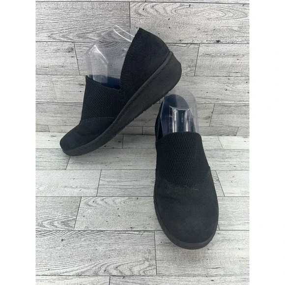 Born Women's Tinetto Slip On‎ Wedge Loafer Shoes Size 8.5 Black Suede Mesh