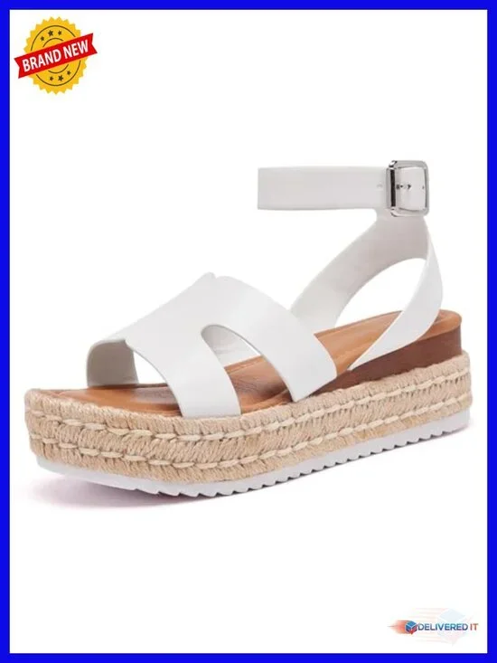 Platform Espadrilles Sandals Adjustable Ankle Strap Buckle Wedge Open Toe