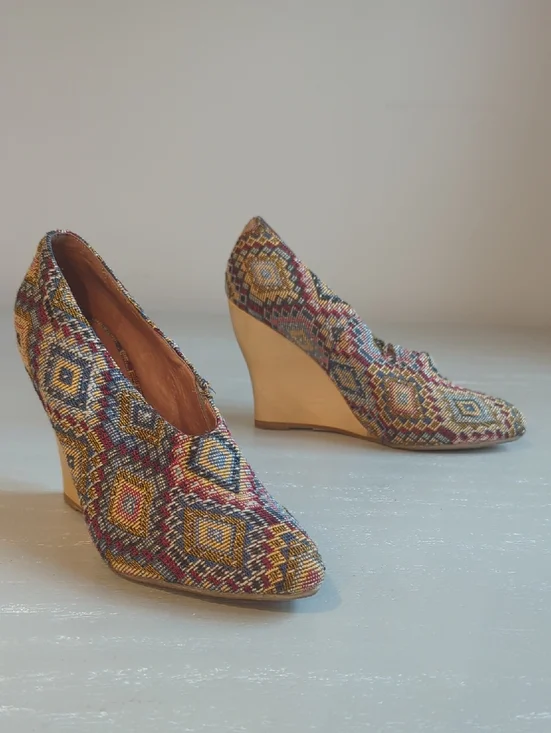 Anthropologie Multicolor Woven Pattern Wedge Pumps