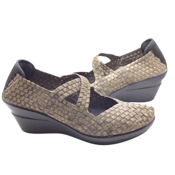 Corkys Womens Bronze Wishbone Woven Comfort Stretch Slip-on Wedge Shoe 9